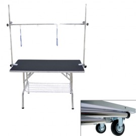 Double arm folding table with wheels