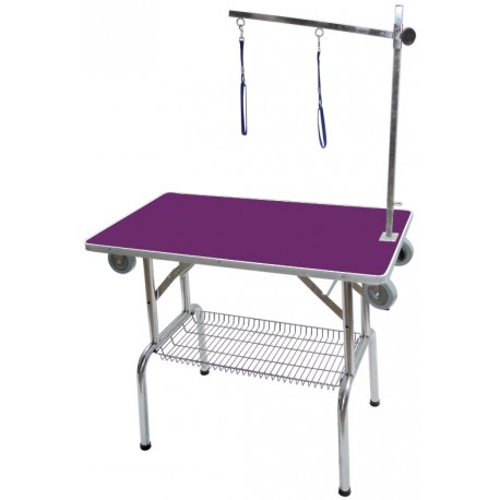 Single arm folidng table with wheels purple