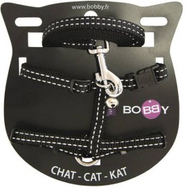 Black safe cat harness and leash set