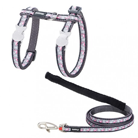 Red dingo cat leash and harness Pink Flamingo