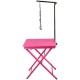 FOLDABLE GROOMING TABLE PINK PLASTIC TOP 60X45X73 (82) CM 8 KG WITH ARM