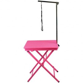 FOLDABLE GROOMING TABLE PINK PLASTIC TOP 60X45X73 (82) CM 8 KG WITH ARM