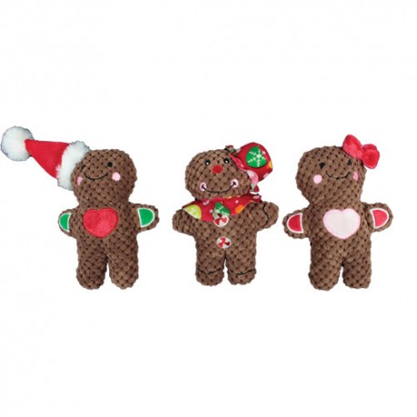 Display of 15 gingerbread plush toys.